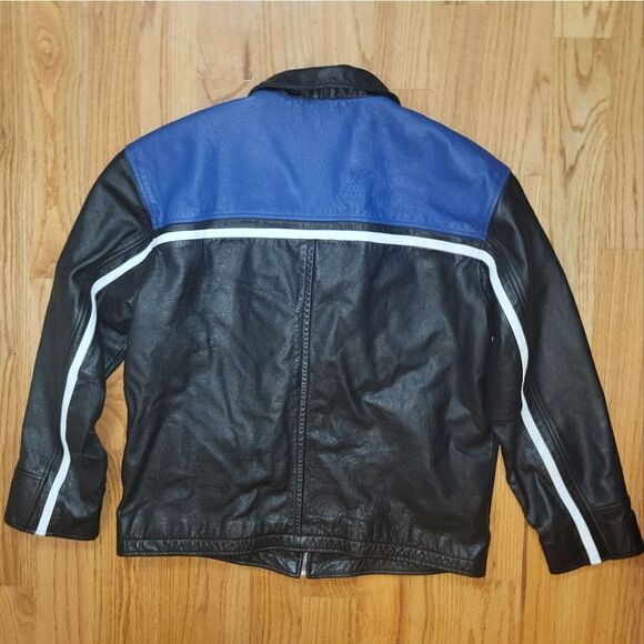 Vintage 90s y2k Pepsi Points Black Leather Bomber Jacket Car Moto Grunge Coat XL - Picture 9 of 9